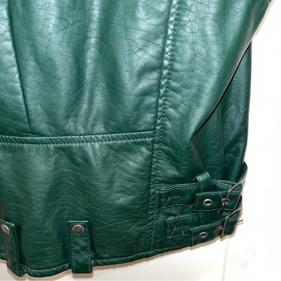 JOUJOU FAUX LEATHER WOMEN GREEN JACKET BIKER VEST SIZE S VINTAGE ZIP UP/POCKETS - Picture 6 of 8